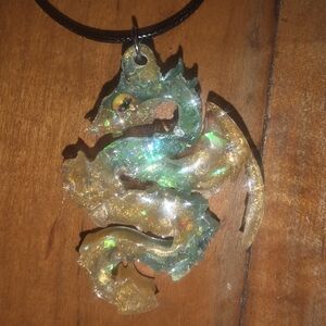Dragon Pendant Handmade  Resin Necklace Fantasy Amulet Medieval Jewelry Gift